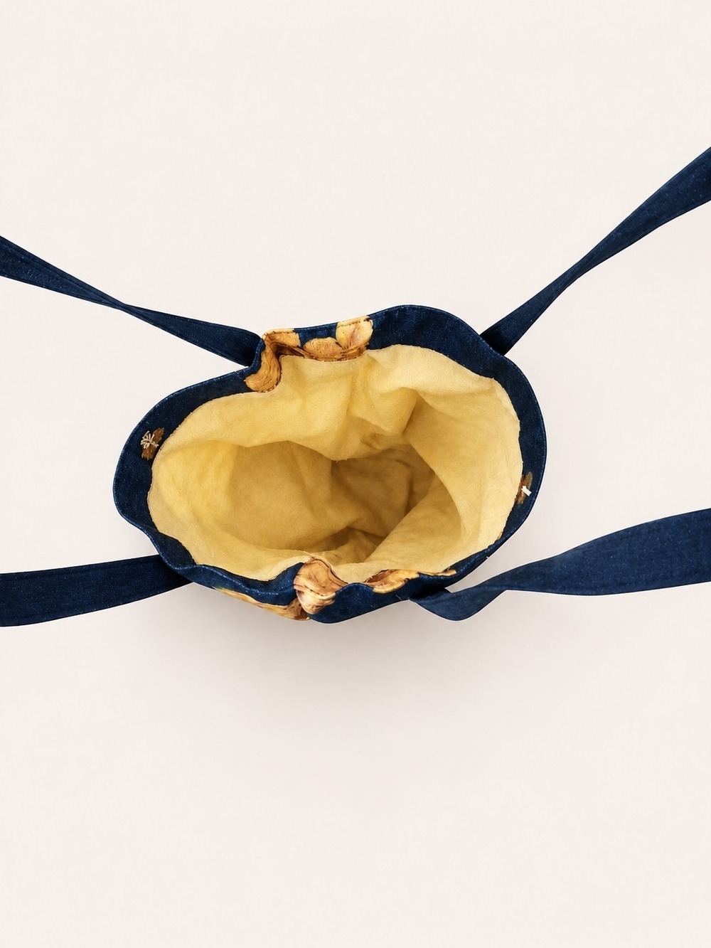 Navy Linen Tote with Yellow Floral Accents - Picture 4 of 6
